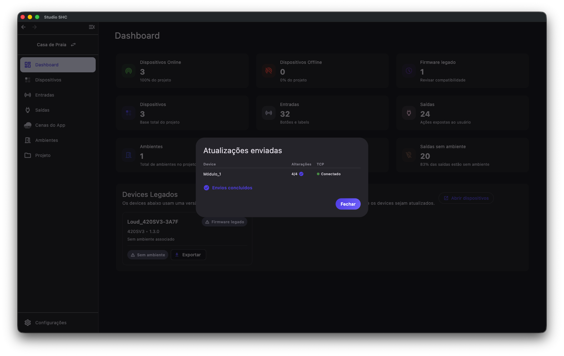 Dispositivo conectado com sucesso
