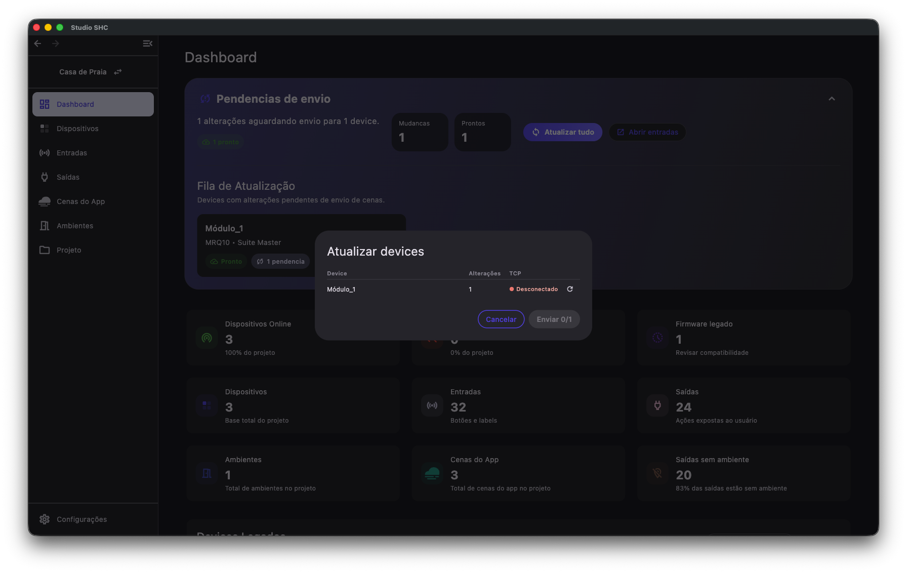 Dispositivo desconectado com botão de conectar