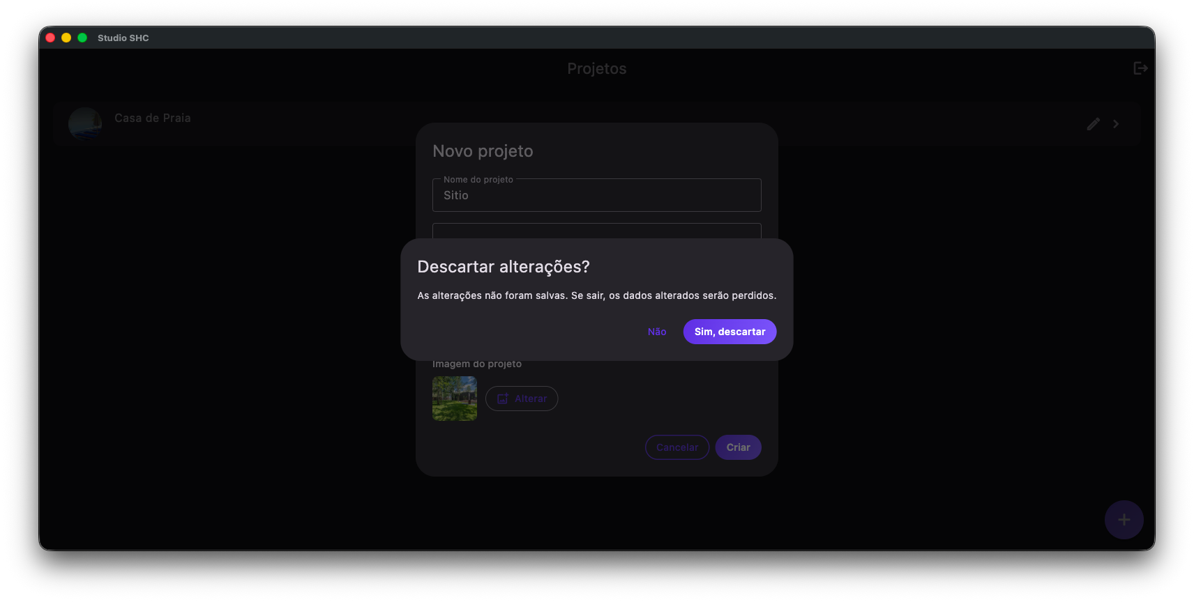 Tela de criar_projetos_descarte